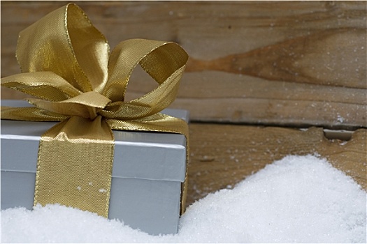 礼物,银,蝴蝶结,雪中