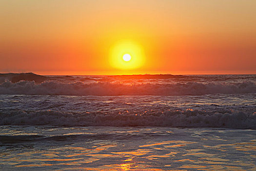 日落,海滩,上方,太平洋,海洋,俄勒冈海岸,俄勒冈,美国