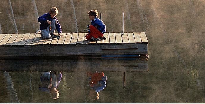 孩子,鱼饵,清晰,湖,安大略省,加拿大