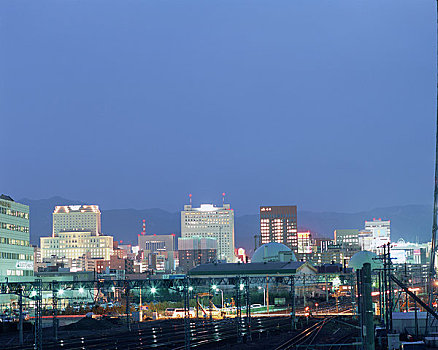 晚间,中心,札幌,车站