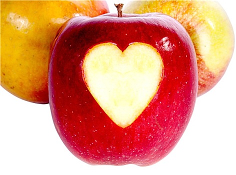红苹果,心形,隔绝,白色背景