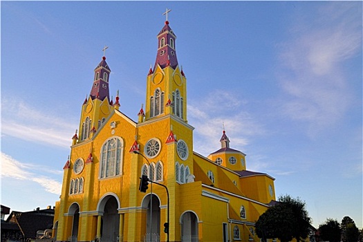 黄色,紫色,教堂,奇洛埃,智利
