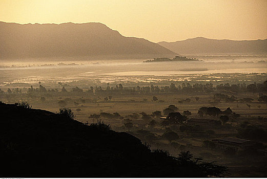俯视,风景,雾,拉贾斯坦邦,印度