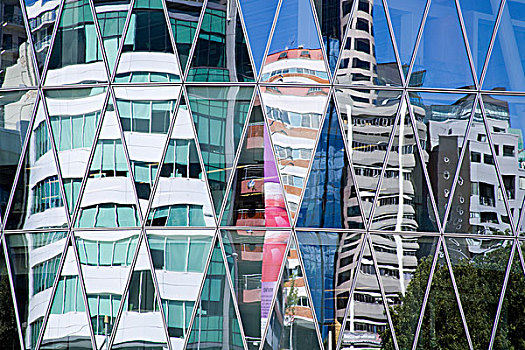 反射,现代,玻璃,建筑,中心,中央商务区,奥克兰,北岛,新西兰
