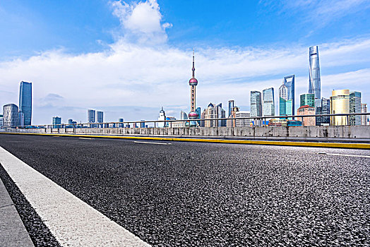 柏油马路与上海城市天际线