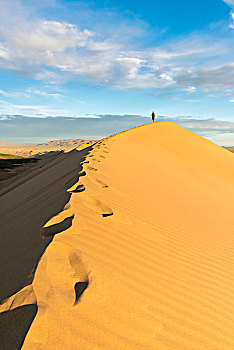 男人,走,沙丘,戈壁,国家公园,地区,南,省,蒙古