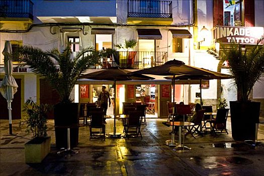 餐馆,老城,伊比沙岛,巴利阿里群岛,西班牙