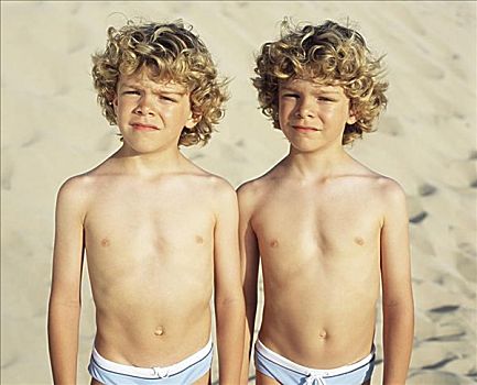 双胞胎,男孩,海滩