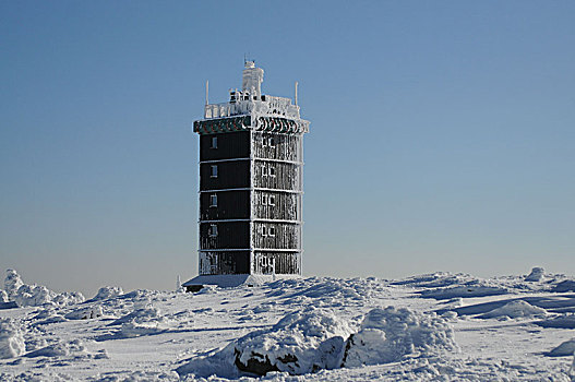 冬季风景,布罗肯,塔,哈尔茨山,德国