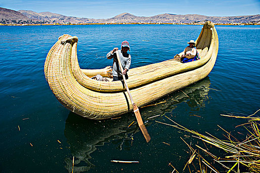 两个,传统,划艇,芦苇,提提卡卡湖,秘鲁,南美