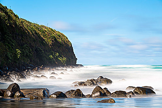 海浪,洗,上方,石头,海滩,塔拉纳基,区域,新西兰,大洋洲
