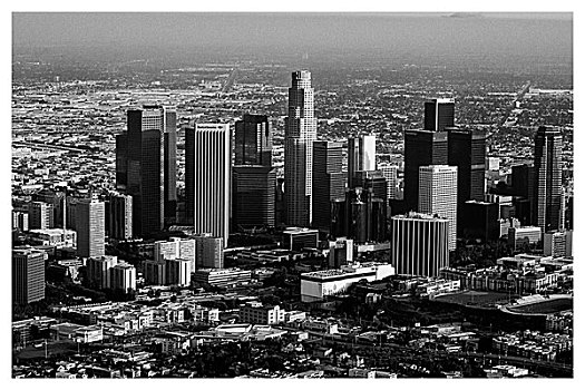 地区,风景,飞行,上方,洛杉矶,天际线,市区