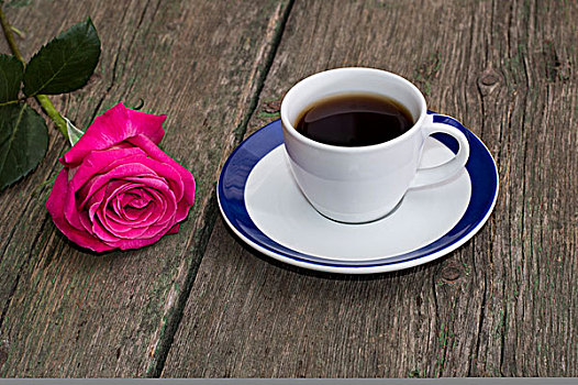 咖啡杯,老,桌子,玫瑰