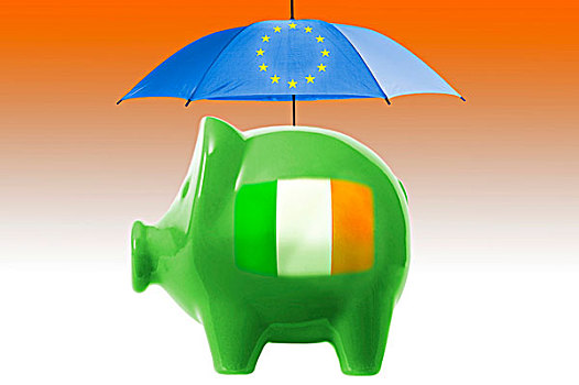 小猪,旗帜,爱尔兰,欧盟,救助,伞,象征,图像,联邦,赤字