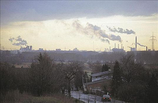 产业,烟雾,烟囱,靠近,威斯巴登,空气污染,德国,欧洲