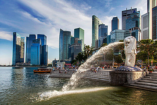 鱼尾狮,地标,城市,新加坡,市区,天际线,金融中心,金融区,亚洲