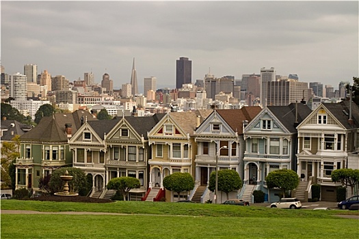涂绘,女性,连栋房屋,旧金山,天际线