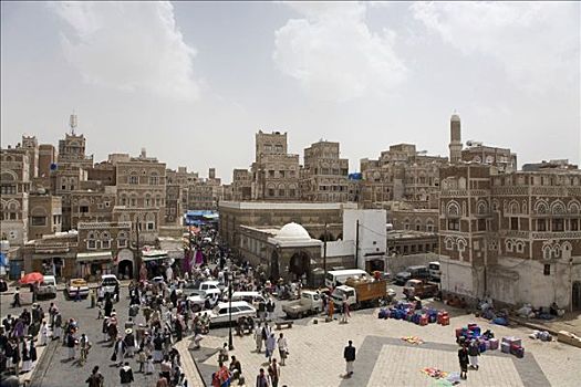 建筑,粘土,正面,也门,露天市场,世界遗产,中东