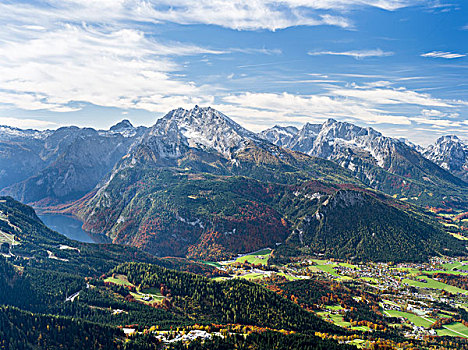 贝希特斯加登阿尔卑斯山,山,瓦茨曼山,湖,巴伐利亚,德国,大幅,尺寸