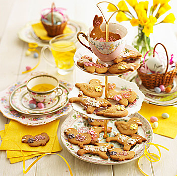桌子,复活节,饼干,茶
