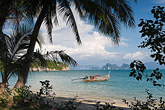 船,长,海滩,苏梅岛,岛屿,攀牙,泰国,东南亚,亚洲