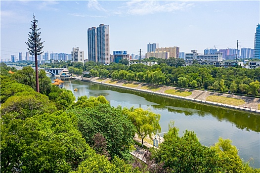 航拍河南省平顶山市湛河公园