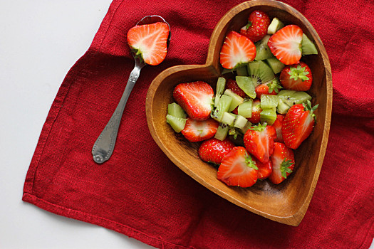 切片,草莓,猕猴桃,木质,盘子