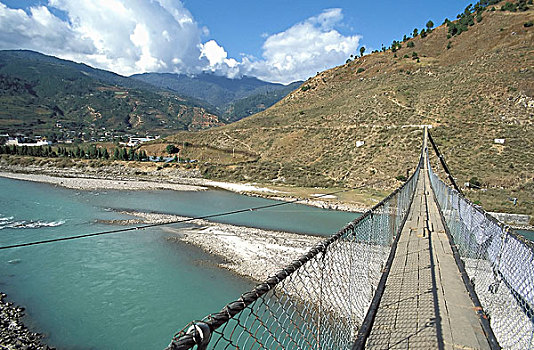 吊桥,上方,河,普那卡,不丹