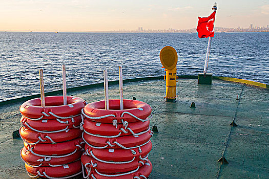 土耳其,马尔马拉海,渡轮,运输,王子,岛屿,背影,伊斯坦布尔,红色,旗帜