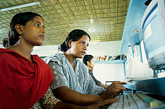 孩子,学习,电脑,授课,训练,中心,孟加拉