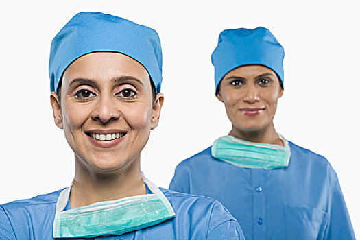 肖像,两个,女性,外科,微笑