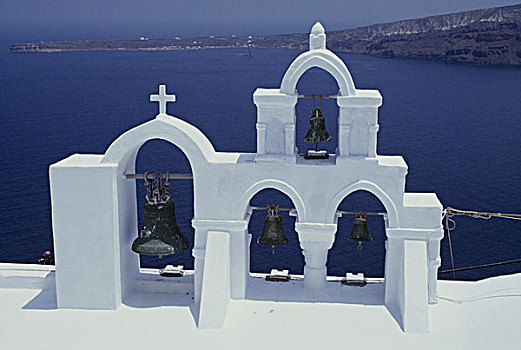 锡拉岛,基克拉迪群岛,希腊,教堂钟,塔