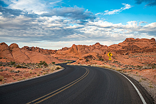 道路,红色,沙岩构造,山谷,莫哈维沙漠,内华达,美国,北美