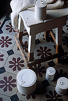 装饰,瓷器,复制品,锡罐,地砖,旁侧,涂绘,凳子