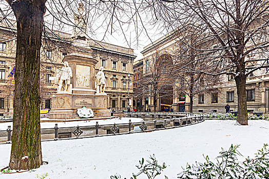 商业街廊,下雪,风景,广场,米兰,伦巴第,意大利北部,意大利