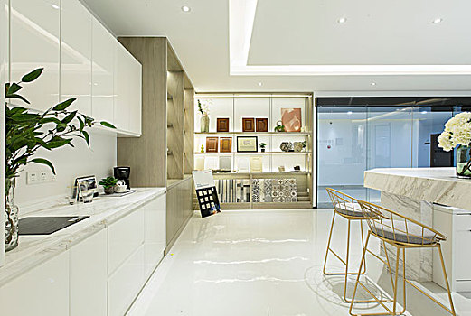 吧台,厨房,室内设计,简约,白色