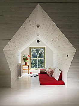 阁楼,红色,垫子,木地板