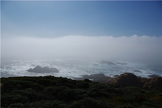 雾,蓝天,太平洋海岸,加利福尼亚