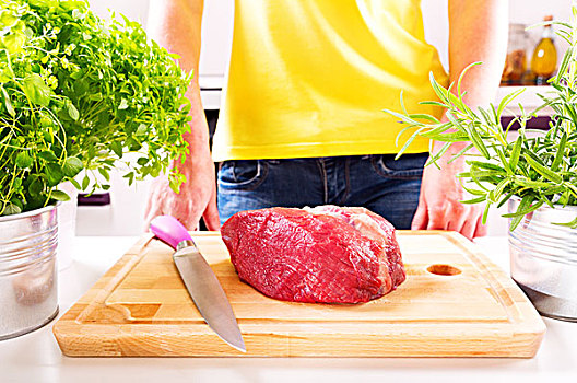 生食,肉,刀,切菜板,厨房