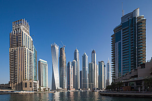 阿联酋,迪拜,码头,高层建筑,建筑,扭曲,塔,早晨