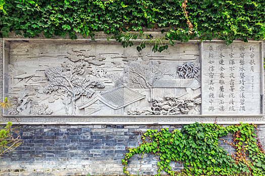 山东省青州古十景行台秋月浮雕墙