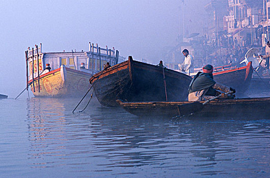 船,河,恒河,等待,拿,朝圣,乘,神圣,瓦腊纳西,北方邦,印度,亚洲