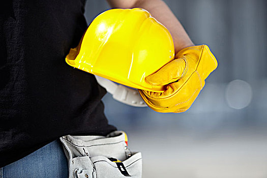 施工人员,黄色,头盔,工作,手套,建筑工地