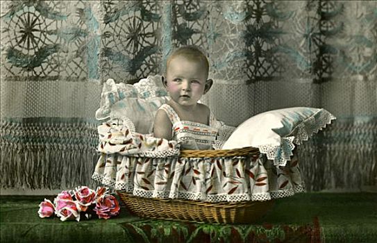 历史,照片,婴儿,小床