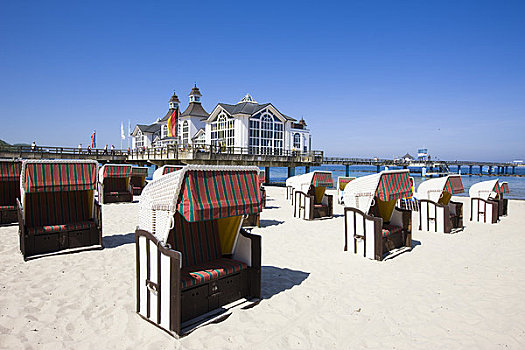 沙滩椅,塞林,码头,吕根岛,梅克伦堡,德国