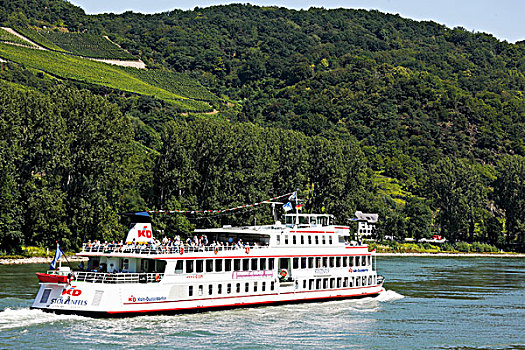 乘客,船,靠近,山谷,莱茵兰普法尔茨州,德国,欧洲