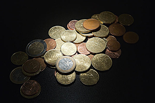 种类,欧元硬币,堆,特写
