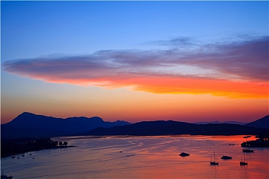 漂亮,彩色,日落,上方,爱琴海