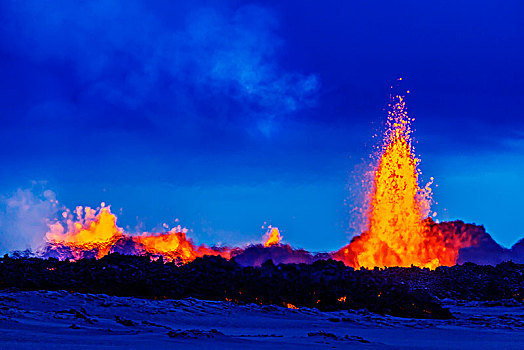 火山岩,喷泉,裂缝,喷发,靠近,火山,冰岛,八月,北方,岩浆