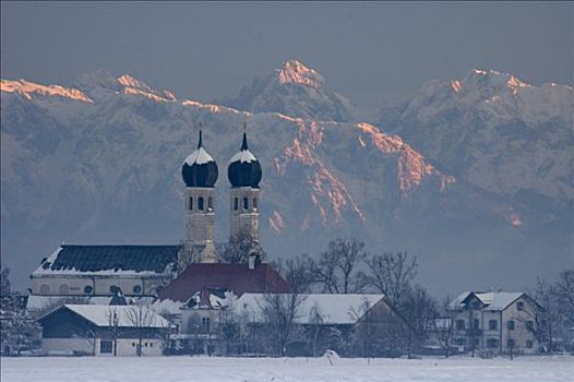 朝圣教堂,正面,冬天,上巴伐利亚,德国